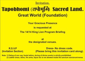 14/14 King Lion Program World Briefing. Invitation. Great World. Tapasyarat Binod Kumar Joshi.