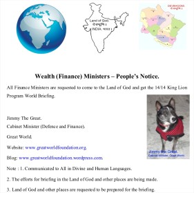Wealth (Finance) Ministers People’s Notice. Jimmy The Great. Great World-2015.